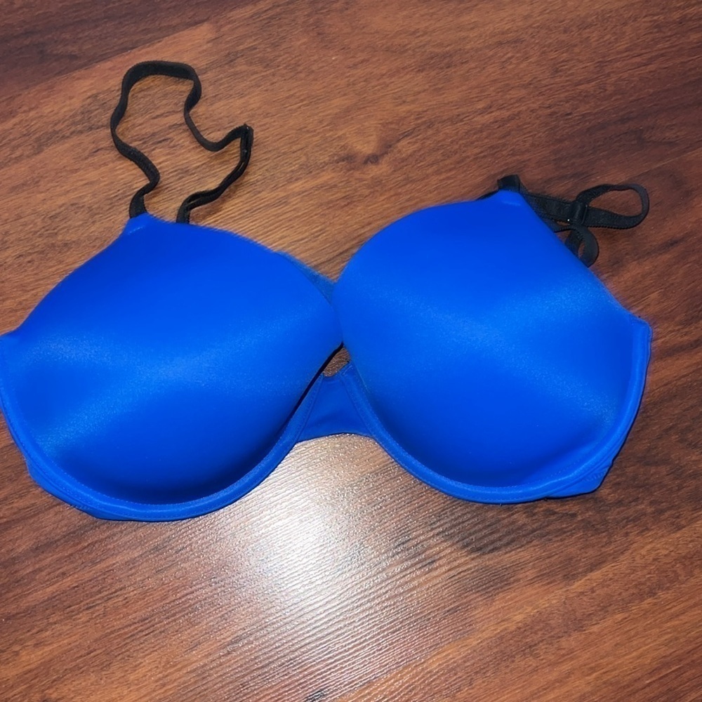 Victoria’s Secret Pink Wear Everywhere Demi 36DD royal blue & black no padding - Picture 2 of 10